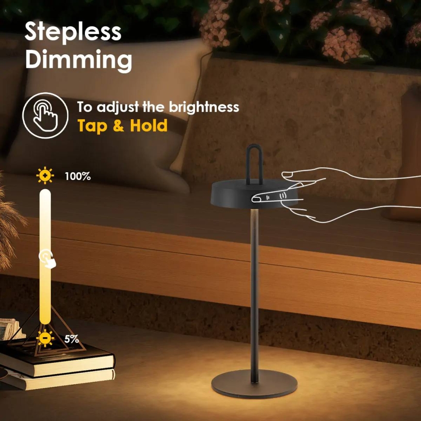 Lampe de table tactile LED dimmable rechargeable d'extérieur SHINE LED/1,5W/3,7V 3000 mAh IP44 noir