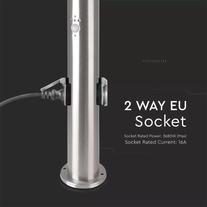 Lampe extérieure avec détecteur + 2 sockets SCHUKO 1xE27/60W/230V IP44 60cm chrome mat