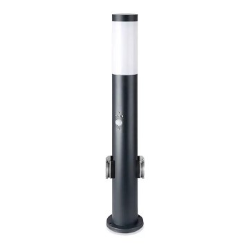 Lampe extérieure avec détecteur et 2 prises SCHUKO 1xE27/60W/230V IP44 60cm noir