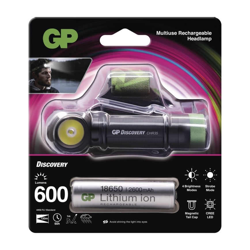 Lampe frontale GP DISCOVERY CHR35 LED/3,7V/2600mAh