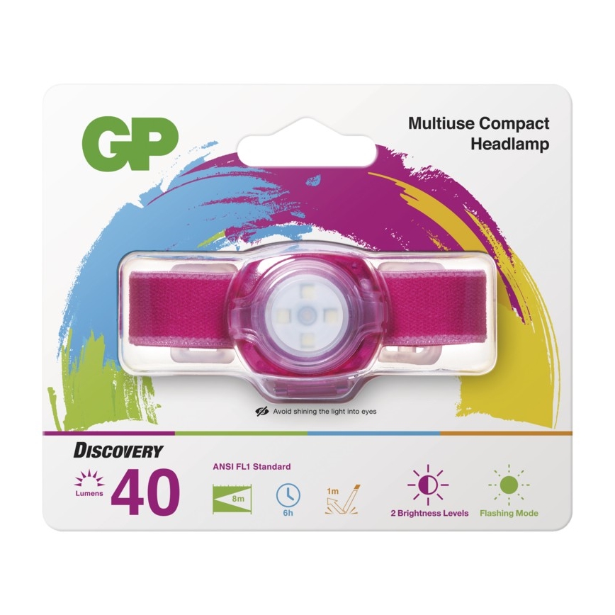 Lampe frontale LED GP EVERYBODY 4xLED/2×CR2025 rose