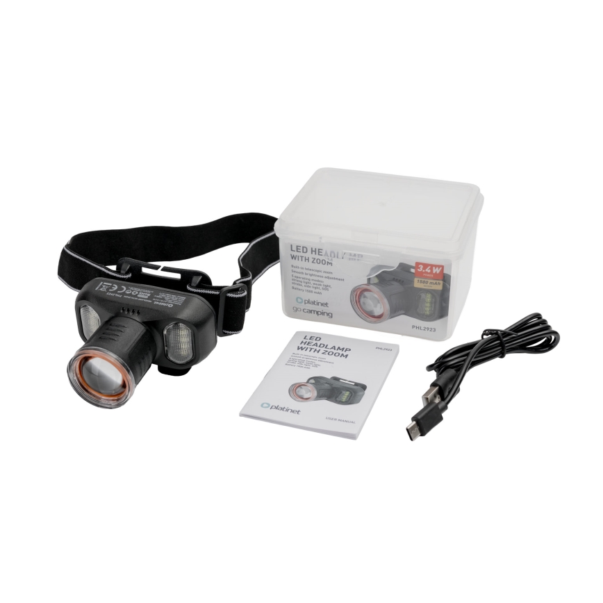 Lampe frontale LED rechargeable, à intensité variable, 3,4 W / 5 V, 1500 mAh