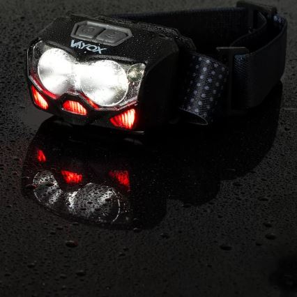Lampe frontale rechargeable à intensité variable avec détecteur et éclairage rouge 2xLED/5W/5V/3xAAA IP65 500 brillant 1200 mAh