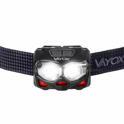 Lampe frontale rechargeable à intensité variable avec détecteur et éclairage rouge 2xLED/5W/5V/3xAAA IP65 500 brillant 1200 mAh