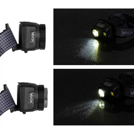 Lampe frontale rechargeable à intensité variable avec détecteur et lumière rouge LED/6W/5V/3xAAA IP44 500 brillant 1200 mAh