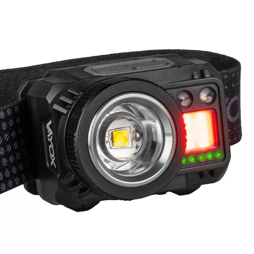 Lampe frontale rechargeable à intensité variable avec détecteur et lumière rouge LED/6W/5V/3xAAA IP44 500 brillant 1200 mAh