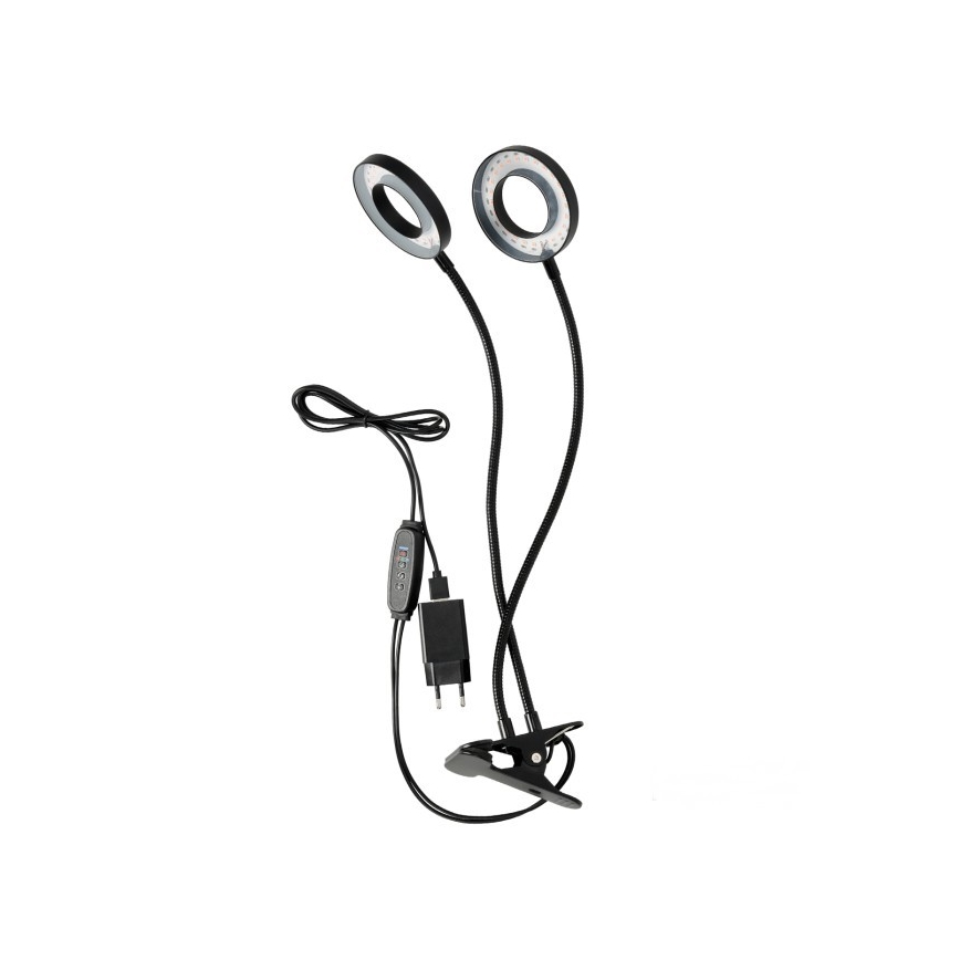 Lampe de bureau flexible à LED dimmable avec clip pour culture de plantes VITARO 2xLED/4W/230V noir