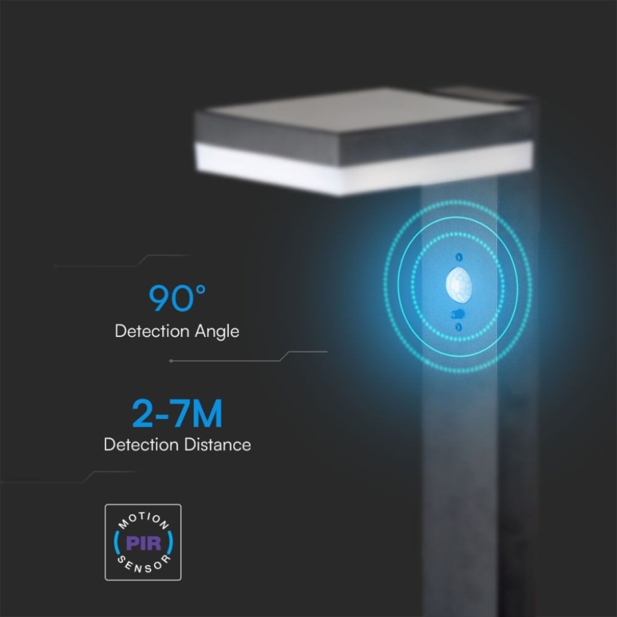 Lampe solaire avec détecteur LED/2W/3,7V IP54 3000K noir angulaire
