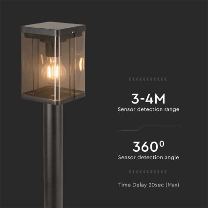 Lampe solaire extérieure avec détecteur LED/2,5W/3,7V 3000K IP54 noir