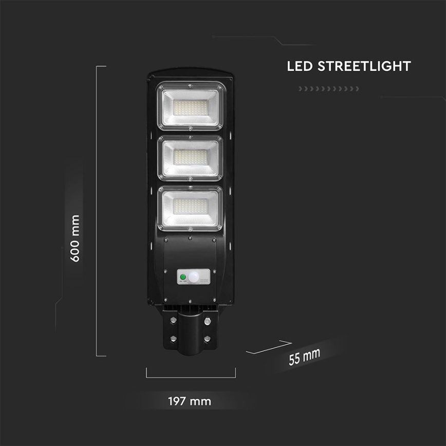 Lampe solaire LED d'extérieur dimmable avec capteur de mouvement et crépuscule LED/12W/3,2V 6000K IP65 10000 mAh noire + télécommande