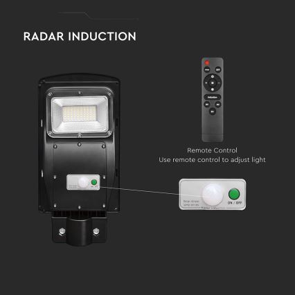 Lampe solaire de rue LED dimmable avec capteur de mouvement et crépuscule LED/6W/3,2V 6000K IP65 5000 mAh noire + télécommande