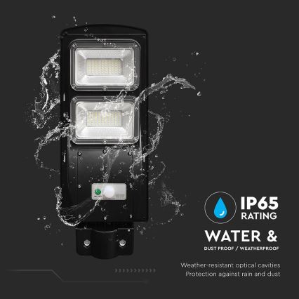 Lampe solaire de rue LED dimmable avec capteur de mouvement et crépuscule LED/8W/3,2V 6000K IP65 9000 mAh noire + télécommande