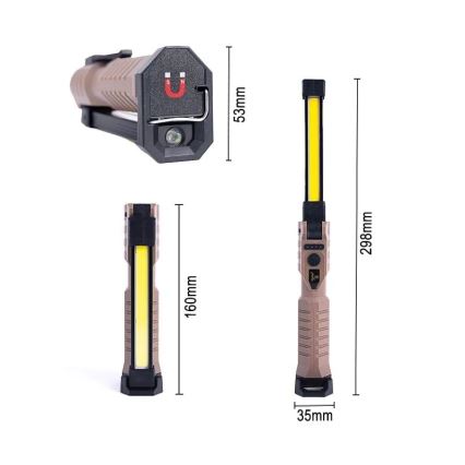 Lampe torche de travail rechargeable à intensité variable avec fonction batterie portative LED/4W/5V IPX4 600 lumens 2000 mAh
