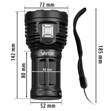 Lampe torche rechargeable à intensité variable LED/5V IPX4 600 brillant 1200 mAh