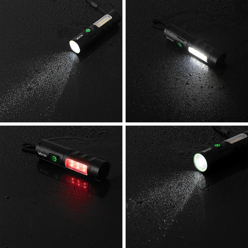 Lampe torche rechargeable à intensité variable avec une lumière rouge LED/5W/5V IPX4 250 brillant 2000 mAh