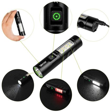Lampe torche rechargeable à intensité variable avec une lumière rouge LED/5W/5V IPX4 250 brillant 2000 mAh