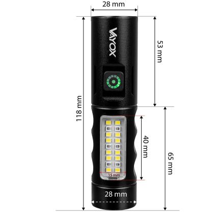 Lampe torche rechargeable à intensité variable avec une lumière rouge LED/5W/5V IPX4 250 brillant 2000 mAh