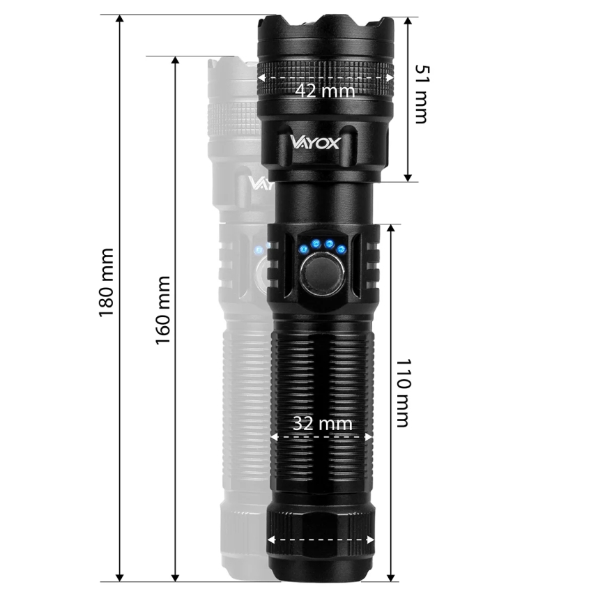 Lampe torche rechargeable à intensité variable avec fonction batterie portative LED/10 W/5 V IPX4 600 brillant 2000 mAh