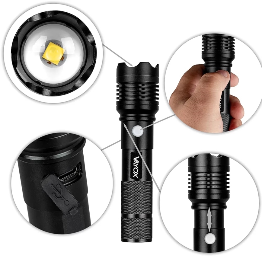 Lampe torche rechargeable LED/10W/5V IPX4 800 brillant 1200 mAh
