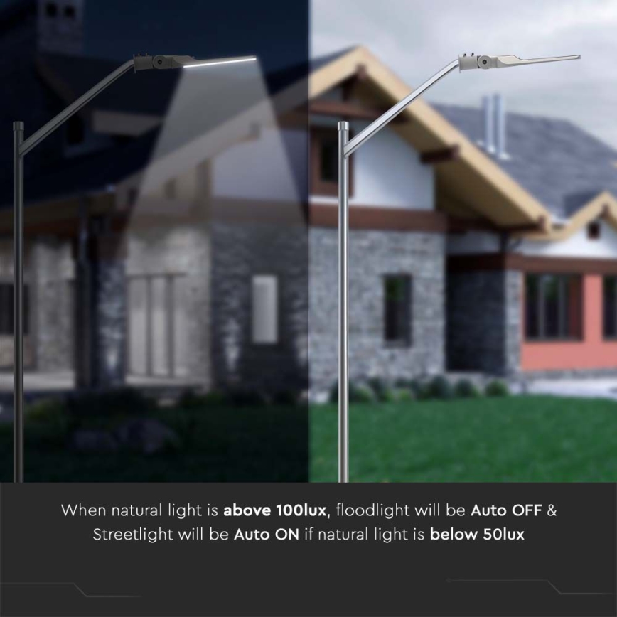 Lampione stradale LED con sensore crepuscolare CHIP SAMSUNG LED/100W/230V 6500K IP65 grigio