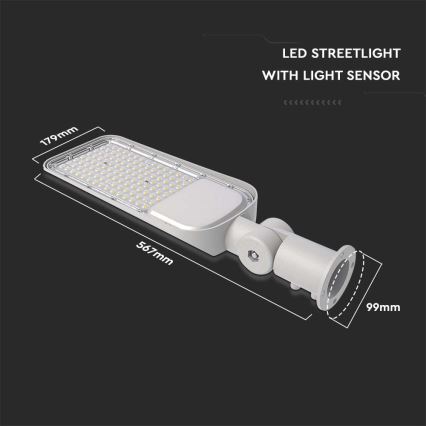 Lampione stradale LED con sensore crepuscolare CHIP SAMSUNG LED/100W/230V 6500K IP65 grigio