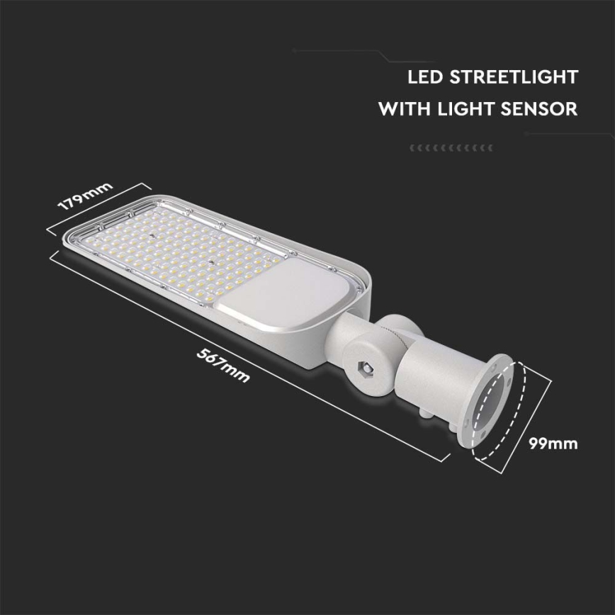 Lampione stradale LED con sensore crepuscolare CHIP SAMSUNG LED/100W/230V 6500K IP65 grigio