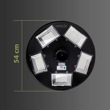 Lampione solare stradale LED a intensità regolabile con sensore 22W/6V 18000 mAh 6500K IP65 nero + telecomando