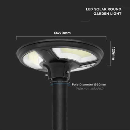 Lampione stradale solare a LED con sensore LED/10W/3,2V 6500K IP65 + telecomando