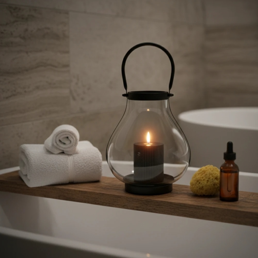 Lanterna decorativa GLASSY 25 cm nera