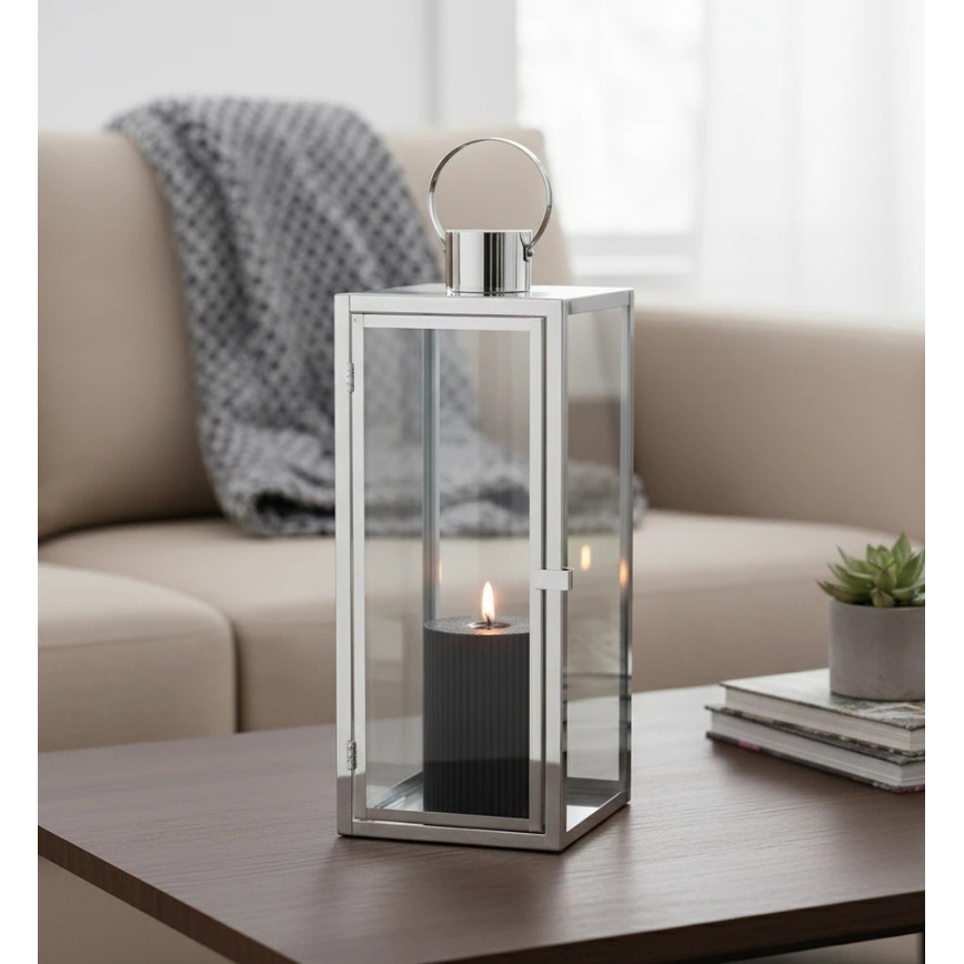 Lanterne décorative TOWER 29 cm chrome brillant