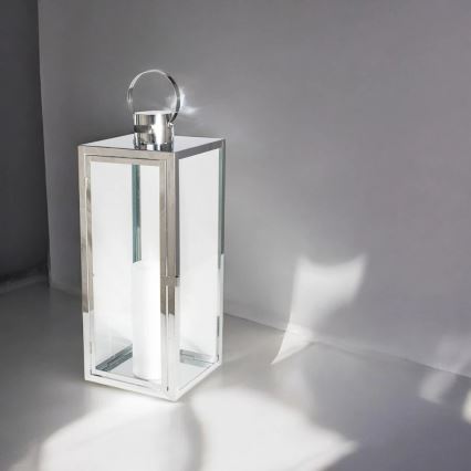 Lanterne décorative TOWER 38 cm, chrome brillant