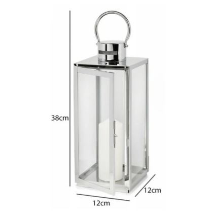 Lanterne décorative TOWER 38 cm, chrome brillant