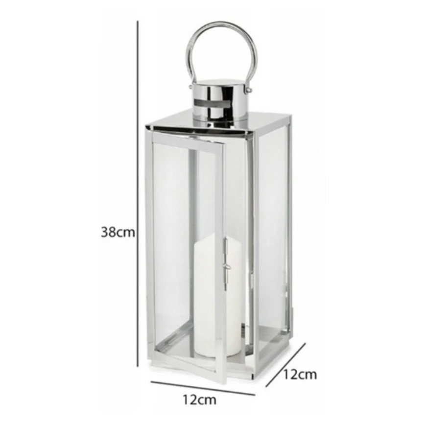 Lanterne décorative TOWER 38 cm, chrome brillant