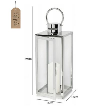 Lanterne décorative TOWER 49 cm en chrome brillant