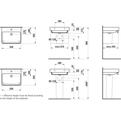 LAUFEN H8109620001041 - PRO Waschbecken für Aufsatz- oder Wandmontage, 55 x 46,5 cm, Keramik/weiß