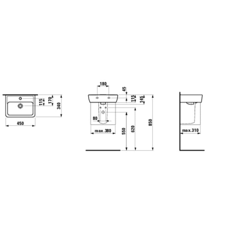 LAUFEN H8119510001041 - Lavabo da incasso/appeso  PRO 45x34 cm ceramiche/bianco