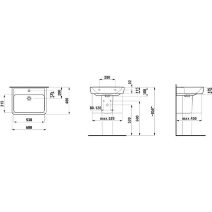 LAUFEN H8166120001311 - Lavandino angolare sospeso PRO 45x46 cm ceramiche/bianco