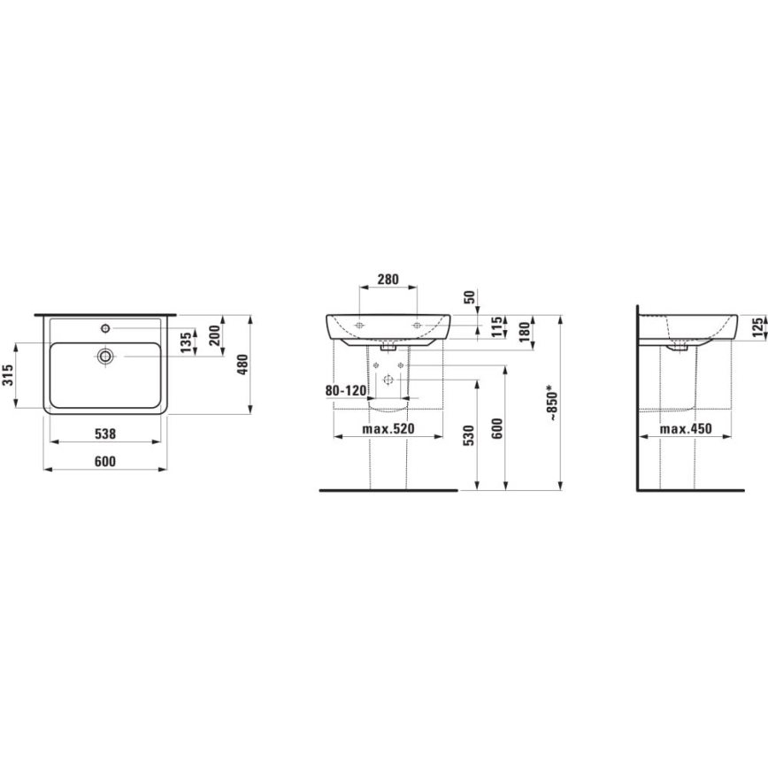 LAUFEN H8166120001311 - Lavandino angolare sospeso PRO 45x46 cm ceramiche/bianco
