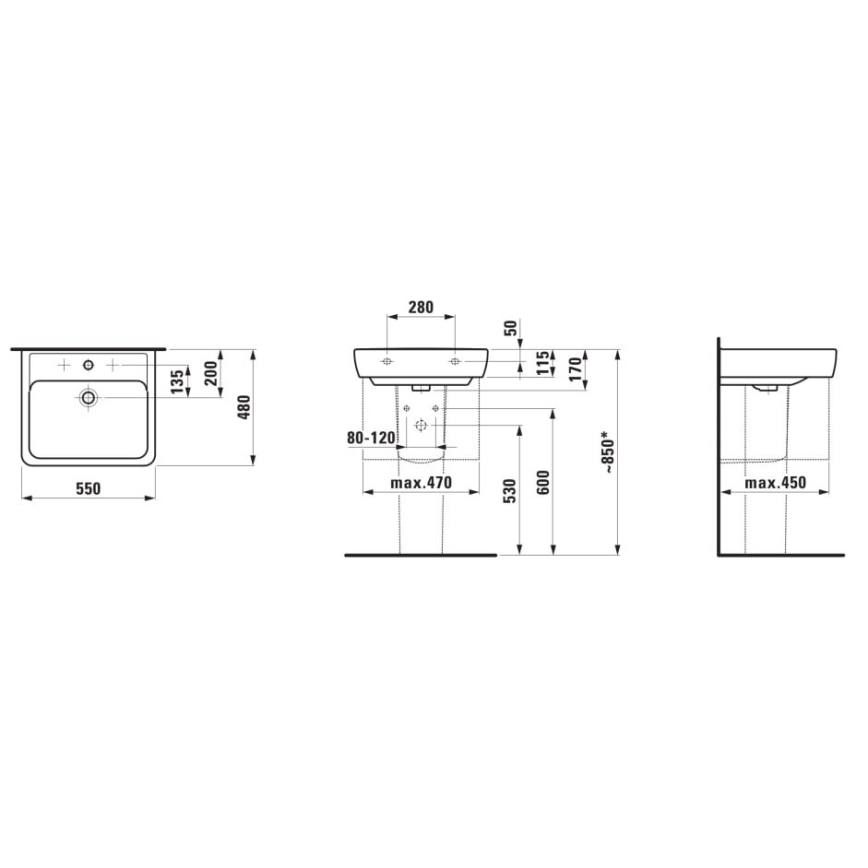 LAUFEN H8189510001041 - Lavabo da appoggio/appoggio PRO 55x48 cm ceramica/bianco