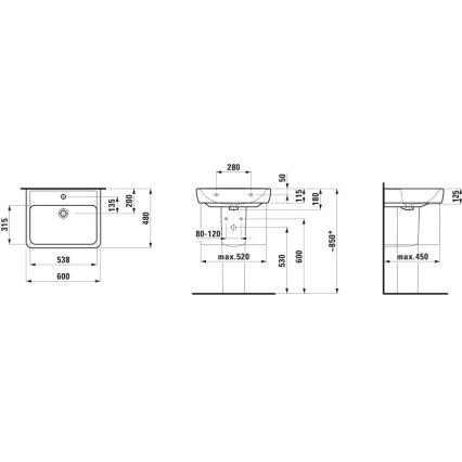 LAUFEN H8189520001041 - Lavabo da appoggio/appoggio PRO 60x48 cm ceramica/bianco