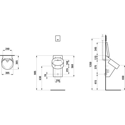 LAUFEN H8402810200001 - Urinale con fori per coperchio VAL, alimentazione posteriore, scarico posteriore, ceramica/nero lucido