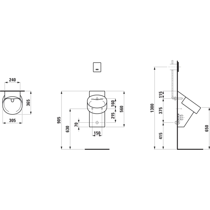 LAUFEN H8402857160001 - Urinoir VAL, arrivée d'eau arrière, évacuation arrière, céramique / noir mat