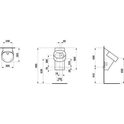 LAUFEN H8402860200001 - Urinoir à capteur VAL 230V, arrivée d'eau arrière, évacuation arrière, céramique/noir brillant