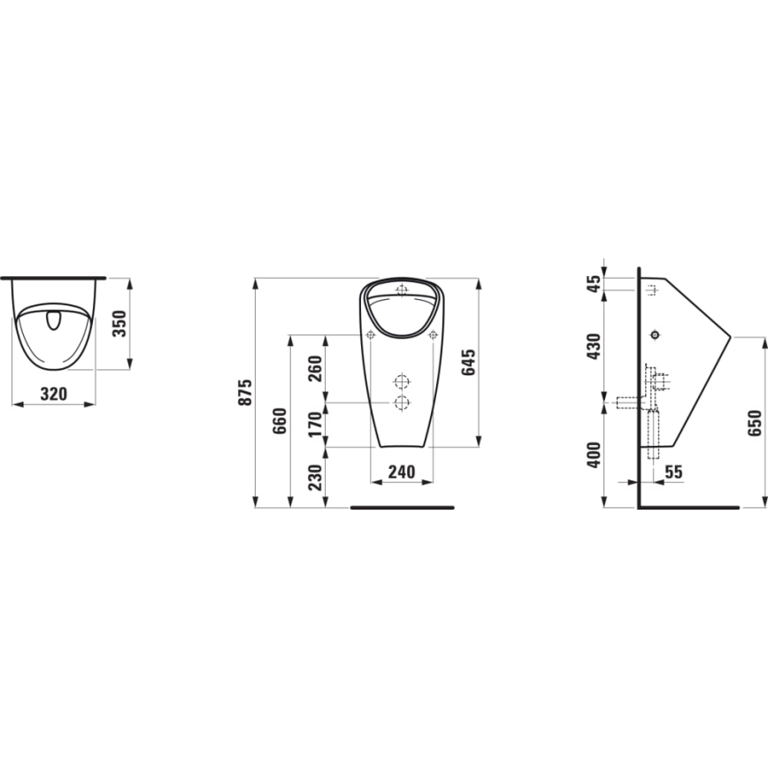 LAUFEN H8410610000001 - Orinatoio CAPRINO ingresso interno, scarico posteriore, ceramiche/bianco
