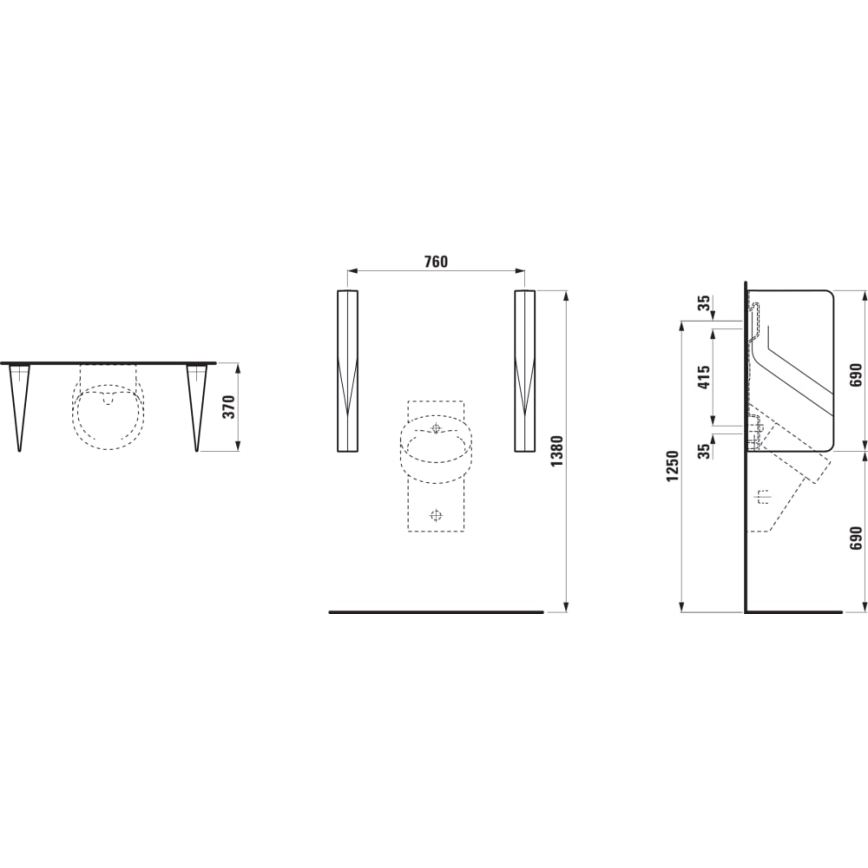 LAUFEN H8472800200001 - Urinal-Trennwand VAL 69x37 cm Keramik/Hochglanz-Schwarz