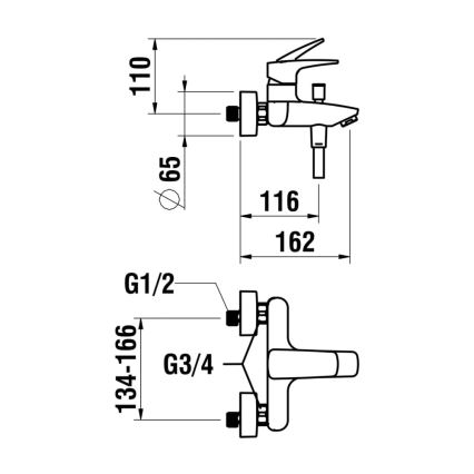 LAUFEN HF500760100600 - Set per vasca LAURIN con miscelatore, cromo lucido