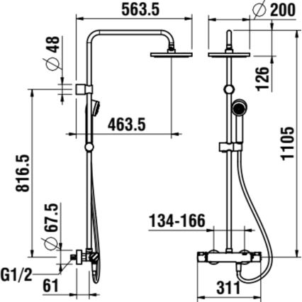 LAUFEN HF500957100600 - Set doccia con miscelatore termostatico CITYPRO cromo lucido