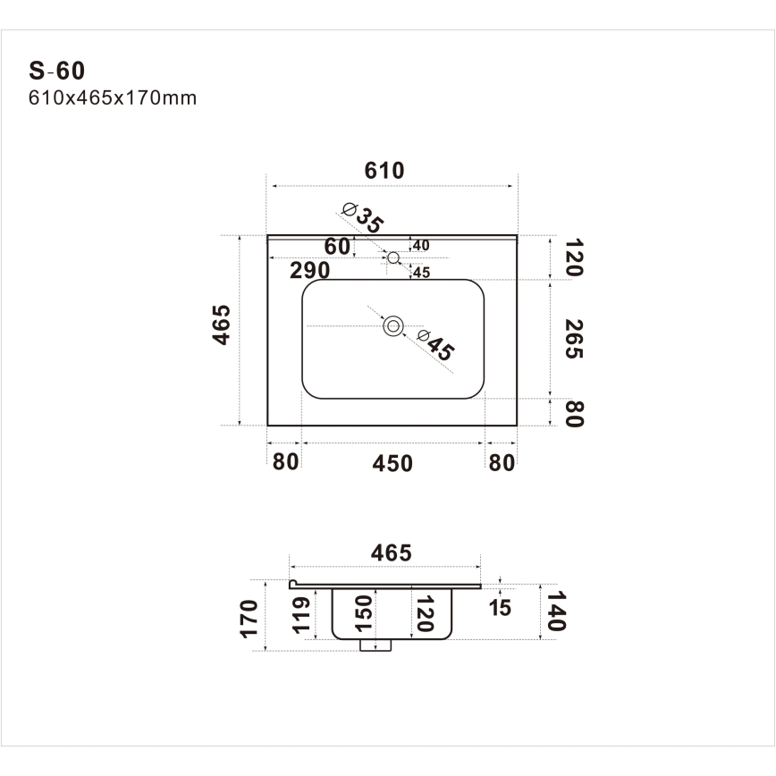 Lavabo encastré LILLESNAD 61x46 cm en céramique, blanc