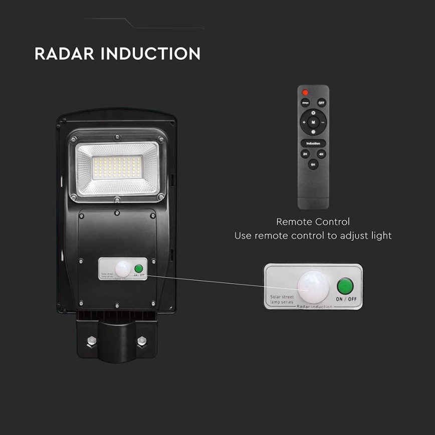 LED Lampe solaire à intensité variable avec détecteur de mouvement et de crépuscule LED/6W/3,2V 6000K IP65 5000 mAh noir + Télécommande