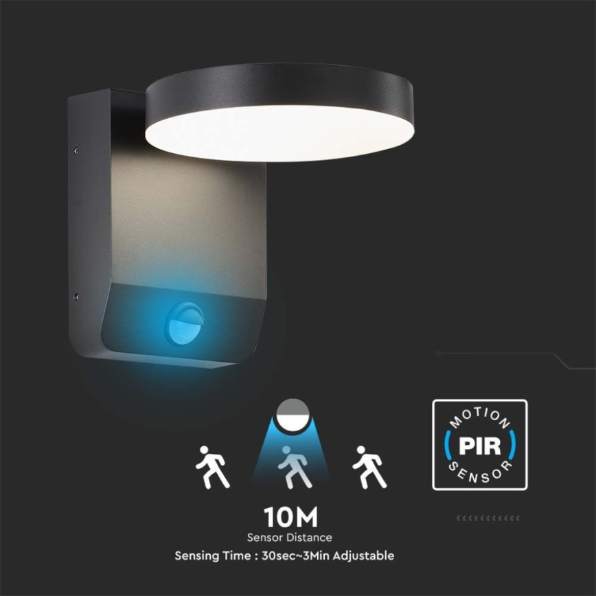 LED da esterno wall flexible chiaro con sensore LED/17W/230V IP65 3000K nero